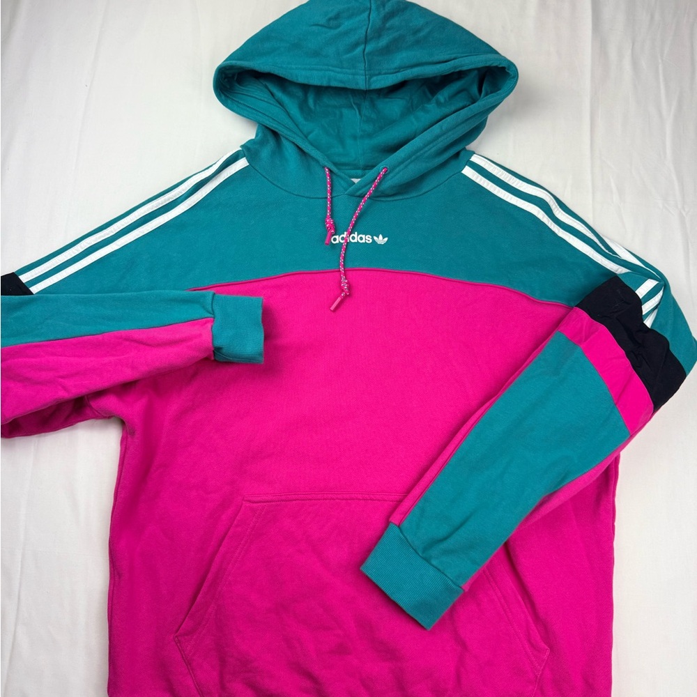 Adidas Women's colorblock Pink and Teal Hoodie